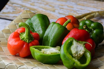 fresh vegetables capsicum on a wooden board