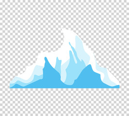 Fototapeta na wymiar Iceberg. Cartoon floating iceberg. Drifting iceberg or isolated frozen ocean water, crystal icy mountain with snow on transparent background. Icicle in sea or ocean, winter and cold theme