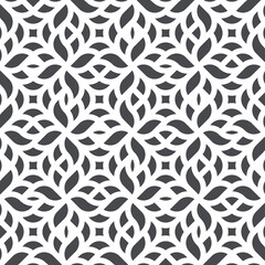 Pattern with intersecting curved stripes. Abstract seamless vector background. Modern monochrome texture with stylized leaves and flowers. Stylish lattice design.