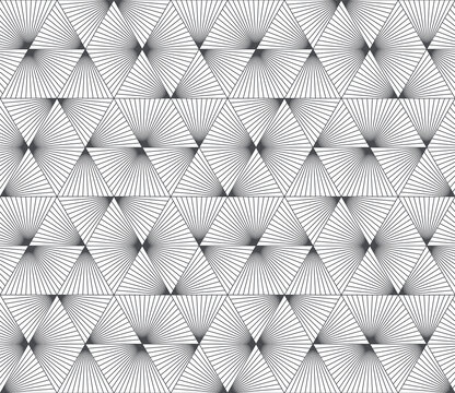 Pattern with white and black lines forming stylish ornamental backdrop. Seamless linear texture. Modern geometric background. © Seampatt