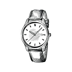 Hand drawn sketch of wrist watches on a white background. Clock. Wall clock. Watches. Alarm. Time.
