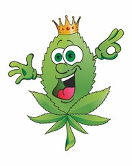Hemp Leaf. Cute funny Weed marijuana leaf. Cartoon mascot character. Medical cannabis, weed, marijuana character concept