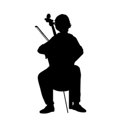 Silhouette boy playing musical instrument Cello. © KozyrevaElena