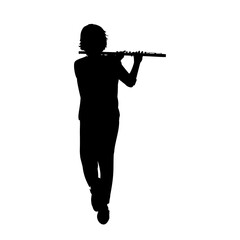 Silhouette teenage boy playing flute. © KozyrevaElena