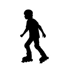 Fototapeta na wymiar Silhouette boy skating on the rollerblades