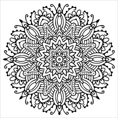 Mandala isolated black and white pattern. Doodle ink circular ornament. Vector illustration.