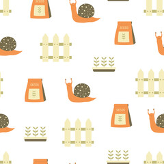 seamless pattern with snail and garden elements