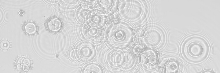 Water panoramic banner background. White water texture, blue mint water surface with rings and ripple. Spa concept background. Flat lay, top view, copy space, square composition with copy-space. - obrazy, fototapety, plakaty