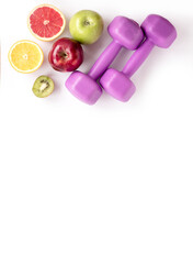 Source of vitamins and healthy lifestyle concept for a healthy woman. Vertical layout for presentation of a program, menu, recipe for athletes
