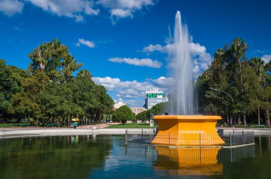 Porto Alegre, Rio Grande do Sul, Brazil, March 29 - 2021: Fountain of redemption square on a beautiful weekend
