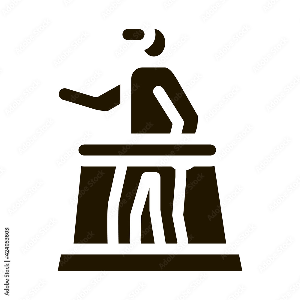 Poster man with glasses learns virtual reality glyph icon vector. man with glasses learns virtual reality s