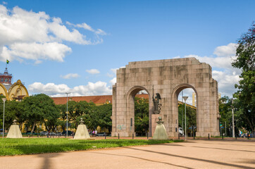 Porto Alegre, Rio Grande do Sul, Brazil, March 29 - 2021: Monument to the expeditionary of Farroupilha Park (redemption) - 424053828