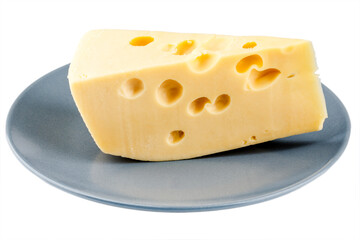 cheese on a plate, isolated on a white background.