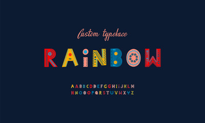 Ethnic bright vector alphabet. Hipster Graphic font. Primitive simple stylized ABC design. Funny Doodle elements, childish 