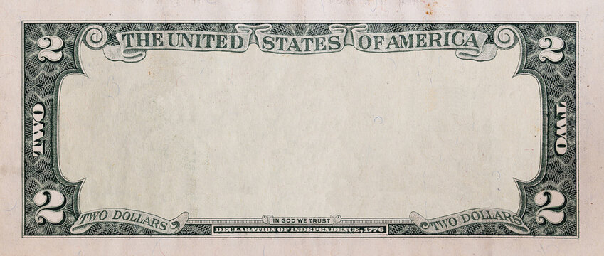 Reverse of 2 US dollar banknote with empty middle area