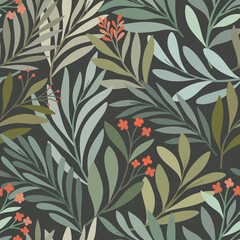 Floral vector seamless pattern. Delicate botanical wallpaper. Repeatable background with leaves.