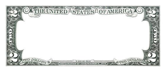 Reverse of 2 US dollar banknote with empty middle area