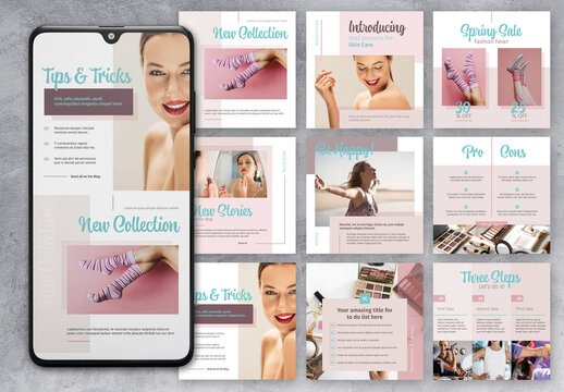 Social Media Post Layouts with Pink and Blue Accents