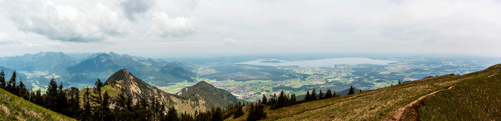 Fototapeta premium Panorama view of Hochgern mountain, Chiemgau, in Bavaria, Germany