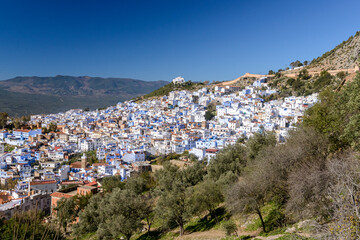 Fototapeta na wymiar Chefchaouen, partial view of the blue city of Morocco on December 25, 2016.