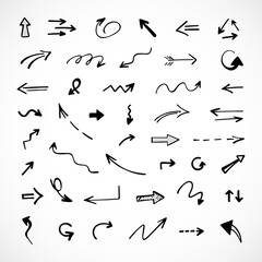 Vector set of hand-drawn arrows, elements for presentation