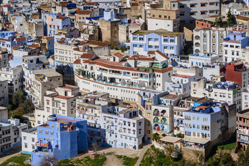 Chefchaouen, partial view of the blue city of Morocco on December 25, 2016.