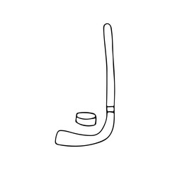 Hand drawn hockey concept illustration with doodle hockey stick and puck. Doodle hockey concept with hockey stick and puck illustrations in vector