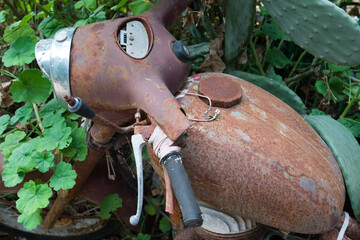 Scrapped old nostalgic rusty motorcycle