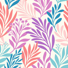 Vector hand drawn leaves seamless pattern. Abstract trendy floral background. Repeatable texture.