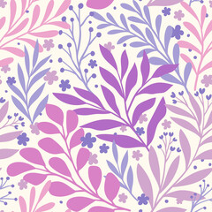 Vector hand drawn leaves seamless pattern. Abstract trendy floral background. Repeatable texture.