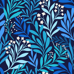 Fototapeta premium Vector hand drawn leaves seamless pattern. Abstract trendy floral background. Repeatable texture.