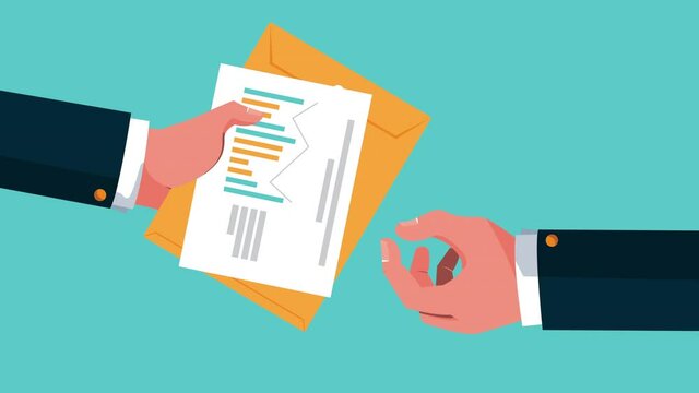 financial planning economy animation with hands lifting documents