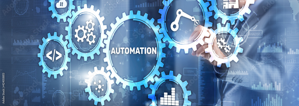 Poster automation concept innovation improving productivity. mixed media
