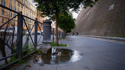 Old town in Europe at sunset with retro vintage filter effect