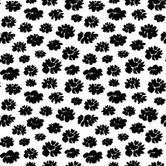 Brush flower vector seamless pattern. Hand drawn botanical ink illustration with floral motif. Chamomile or daisy painted by brush. Hand drawn black print for fabric, wrapping paper, wallpaper design

