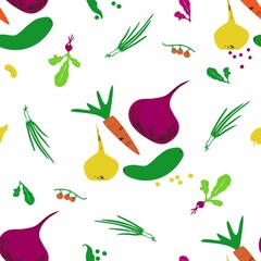 vegetables seamless pattern on white background, plant elements