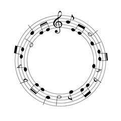 Music notes round frame, vector illustration.