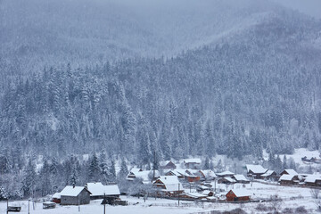 Sunrise in a Valley at Foggy Morning Mountains Landscape
