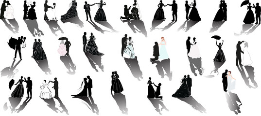 twenty five wedding couples with shadows