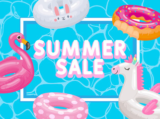 Discount season, summer sale, inflatable rings and toys