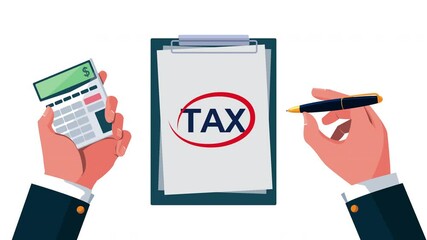 tax day animation with hand lifting calculator and pen