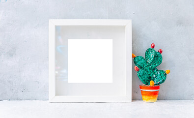 Blank mockup, copy space and plants, poster and invitation with empty on desk, card decoration your design or branding, simplicity and minimal, nobody.