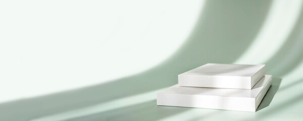 Abstract empty white podium on pastel background with shadow. Mock up stand for product...