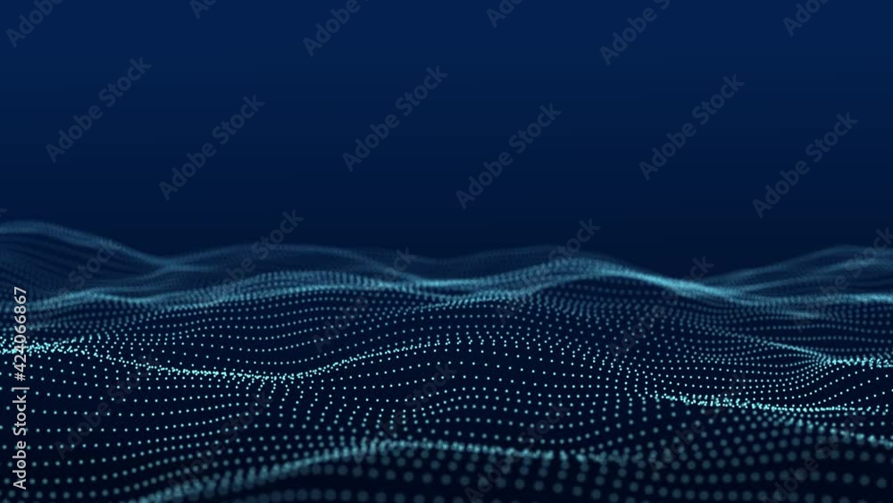 Poster Technological wave of points. Digital background. Great data visualization.3d rendering.