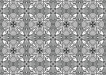 pattern tile with abstract floral and linear ornaments in folk style on a white background for coloring, vector