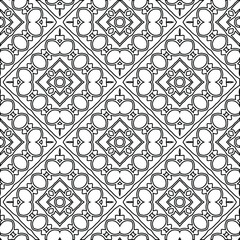  Geometric vector pattern with triangular elements. Seamless abstract ornament for wallpapers and backgrounds. Black and white colors. 