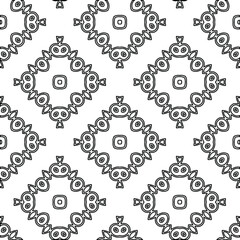  Geometric vector pattern with triangular elements. Seamless abstract ornament for wallpapers and backgrounds. Black and white colors. 