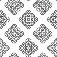  Geometric vector pattern with triangular elements. Seamless abstract ornament for wallpapers and backgrounds. Black and white colors. 