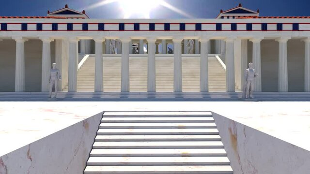 The temple of Lydia Athena As it was during the Hellenistic period  on the Acropolis of Lindos in Rhodes Greece , 3D animation video