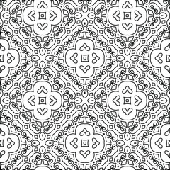  Geometric vector pattern with triangular elements. Seamless abstract ornament for wallpapers and backgrounds. Black and white colors. 